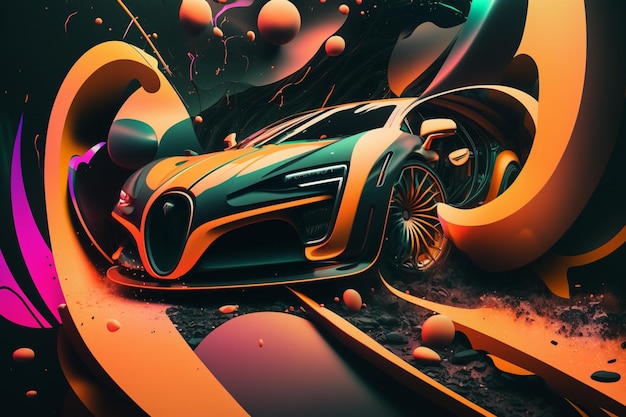 A bugatti veyron is painted in neon colors.