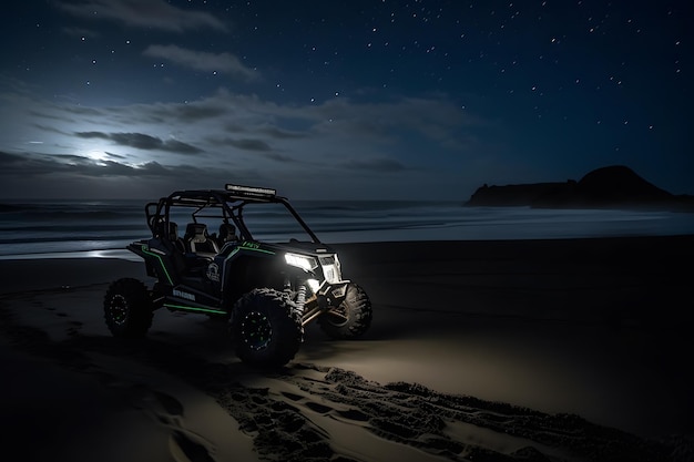 Buggy car and northern lights beach Neural network AI generated