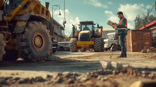 Photo builder choosing heavy machinery for construction