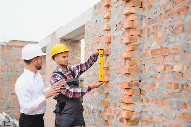 Builder and engineer on construction site