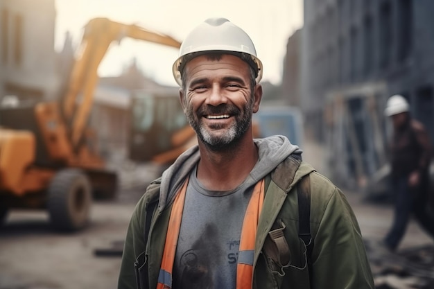 Builders in helmets on the background of construction Construction concept generative ai