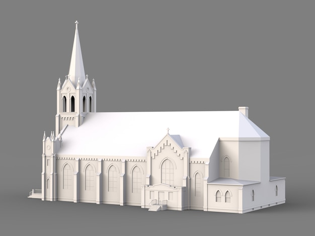 Photo the building of the catholic church, views from different sides. three-dimensional white illustration on a gray surface