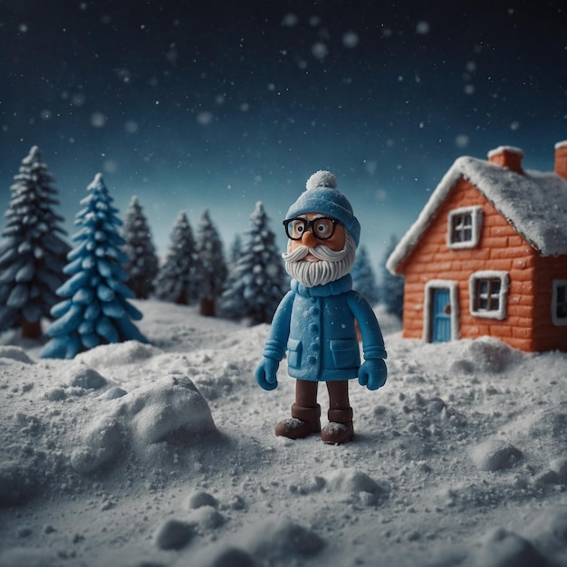 Photo building delightful snowmen and exploring snowy peaks in an imaginative plasticine winter scene