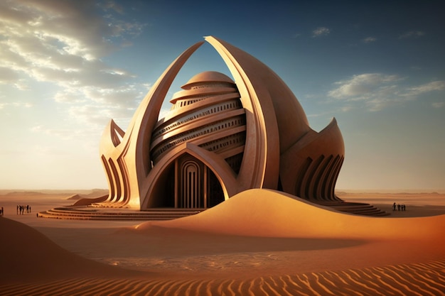 A building in the desert with a sky background