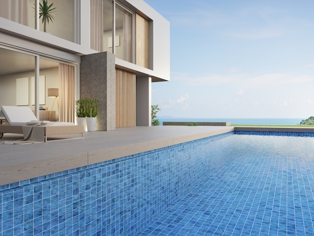 Building exterior d rendering with sea view