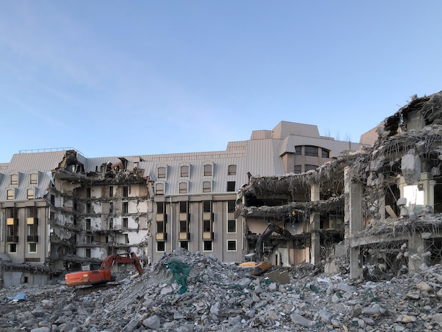 Building of the former hotel demolition for new construction