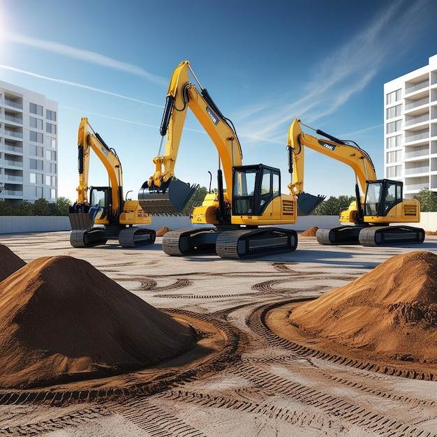 Building Foundations Excavators at Work