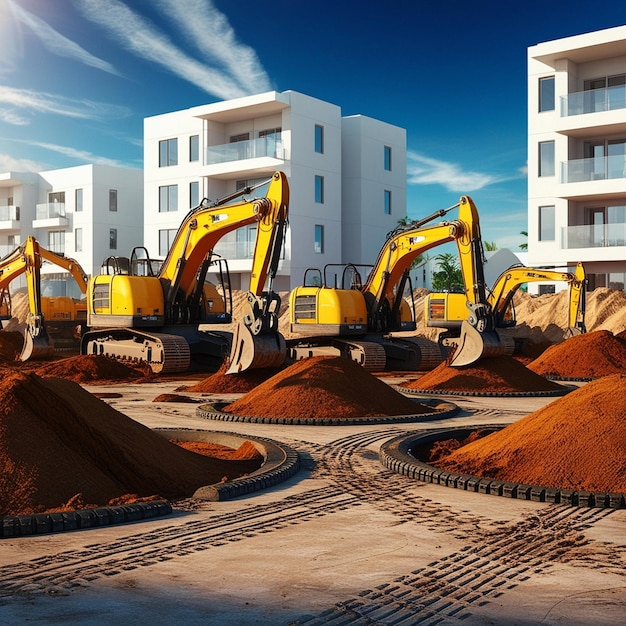 Building Foundations Excavators at Work