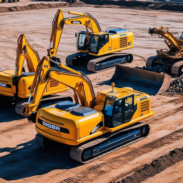 Photo building foundations excavators at work