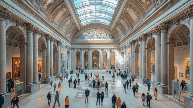 Photo the building has a large ceiling with a large glass ceiling