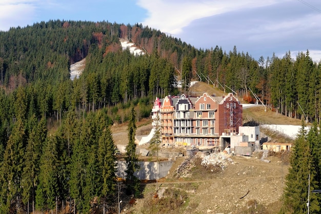 Building of modern resort near forest