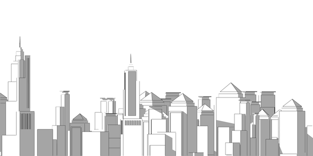 Building perspective, Cityscape on white background, Modern building in the city skyline