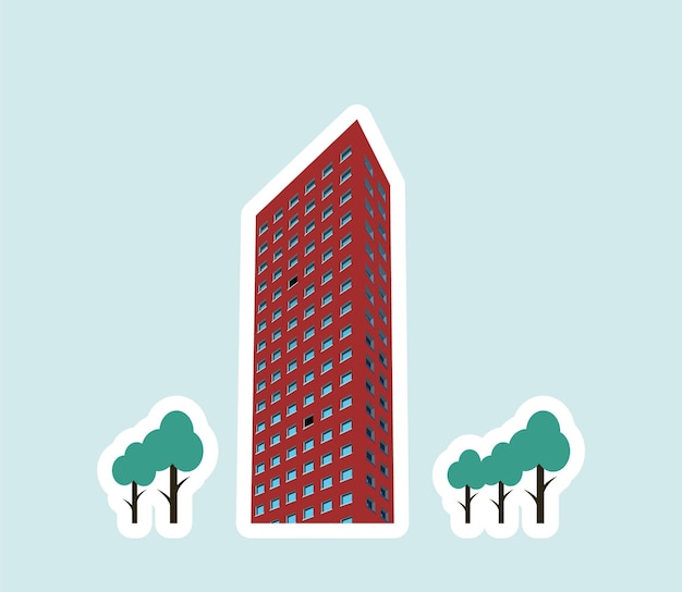 Building Skyscraper in Cityscape Sticker design vector City Business Tower sticker design vector