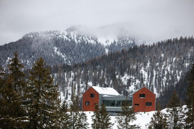 Building in winter mountains