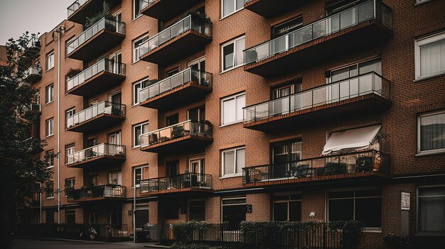 A building with a balcony in front of it