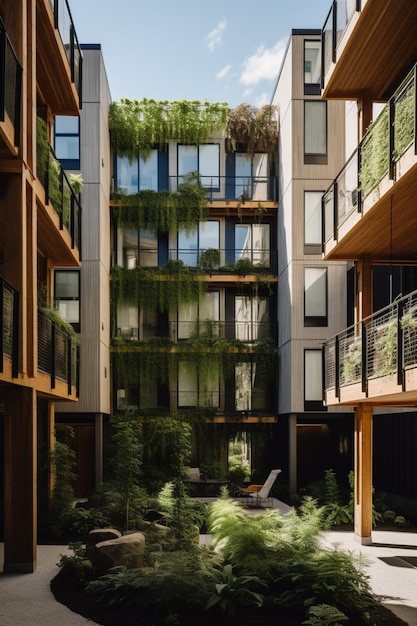 A building with a balcony and plants on the left side