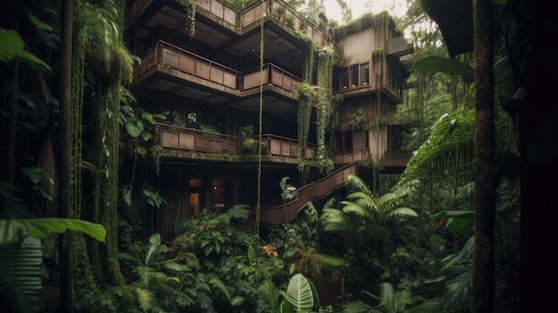 A building with a balcony and plants on the side