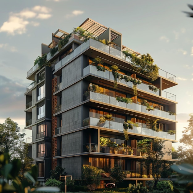 a building with a balcony that says garden on the side