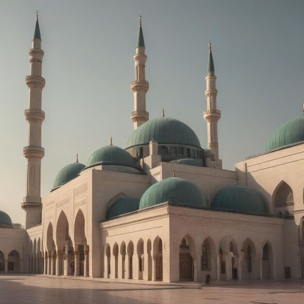 Photo a building with a blue dome that says  the name of the mosque