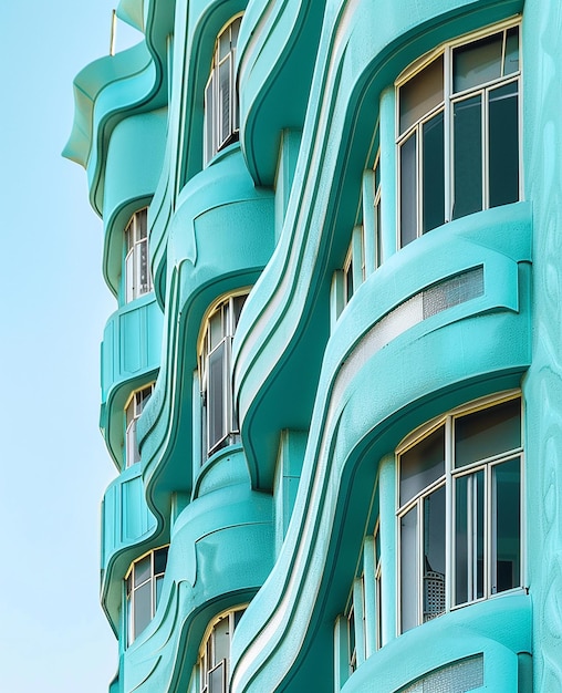 a building with a blue and green design on the side