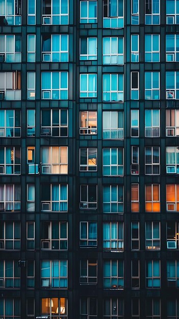 Photo a building with a blue and orange window