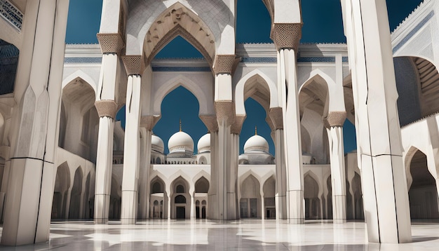 a building with a blue roof and a white dome with columns and arches