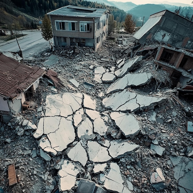 Photo a building with a broken roof and a house with a roof that says quot the word quot on it