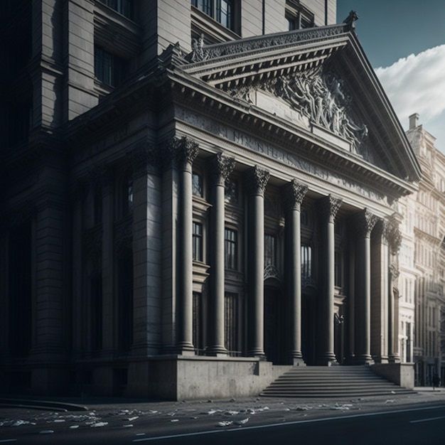 A building with columns and a sign that says " the city of london "