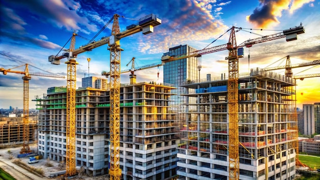 a building with a crane in the background and a building under construction