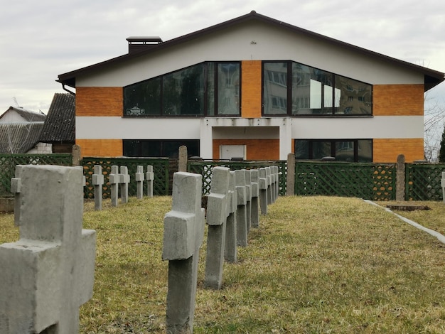 A building with a cross on the front