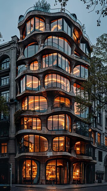 Photo a building with a curved facade that says  the word  on the side