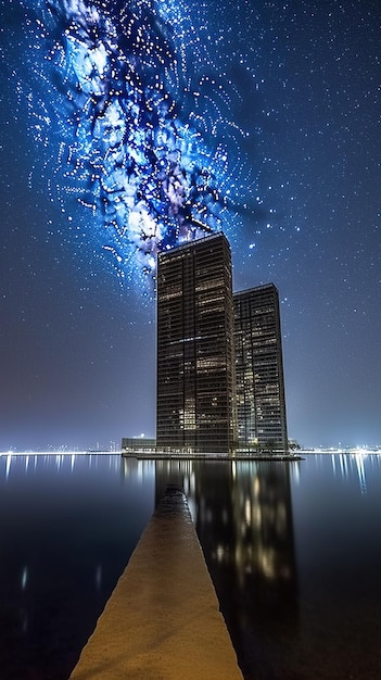 A building with fireworks in the sky