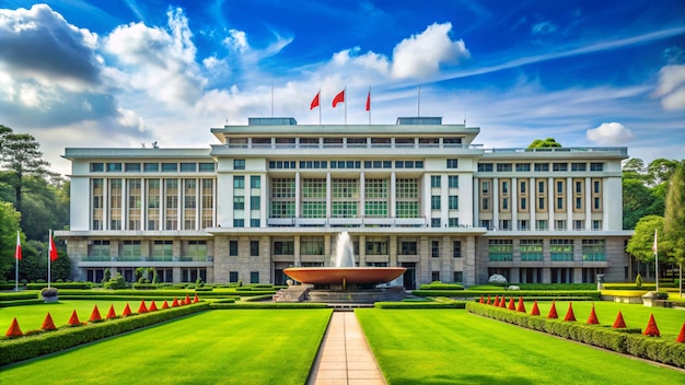 a building with a fountain and a fountain in front of it