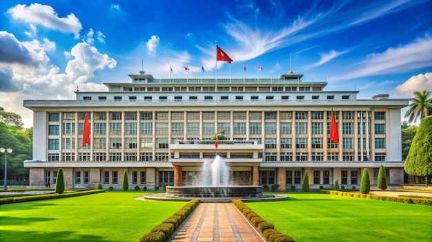 a building with a fountain in front of it