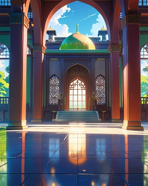 a building with a green dome and a building with a blue sky and a green dome