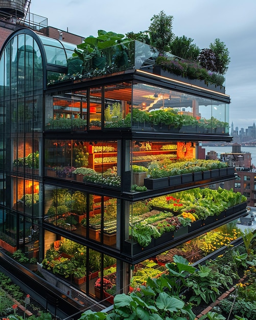 Photo a building with a green roof that has a planter on it