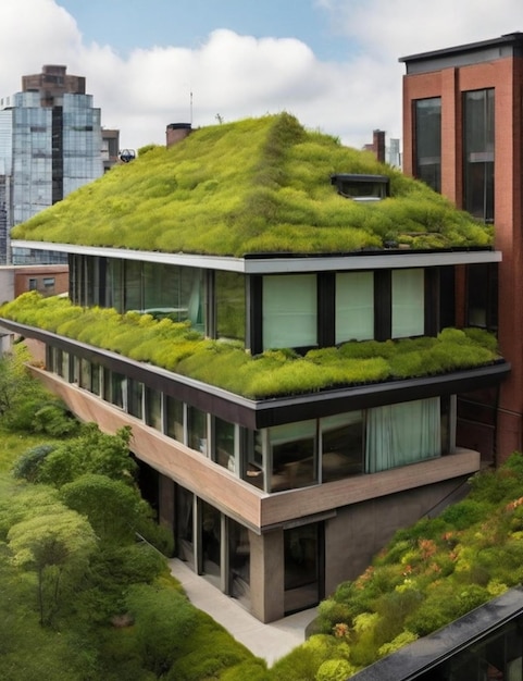 Photo a building with a green roof