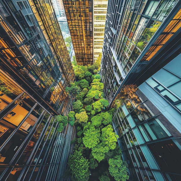 Photo a building with a green tree in the middle of it