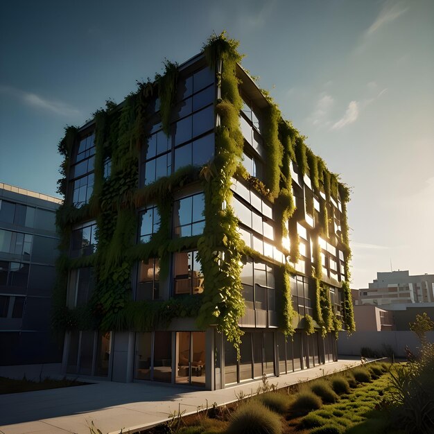 Photo a building with a green wall that says greenery on it green concept