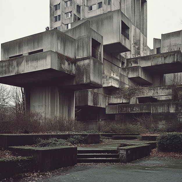 a building with a large concrete structure that has a number of stairs on it