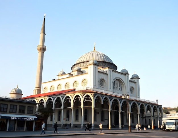 Photo a building with a large dome on the top and a white building with a red stripe on the front