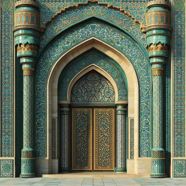 Photo a building with a large door that says quot the entrance to a mosque quot