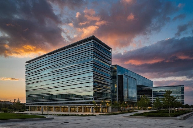 a building with a large glass facade and the word  the word  on it