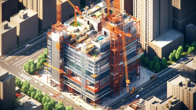 A building with a large orange frame and a large orange structure with the word bank on it.