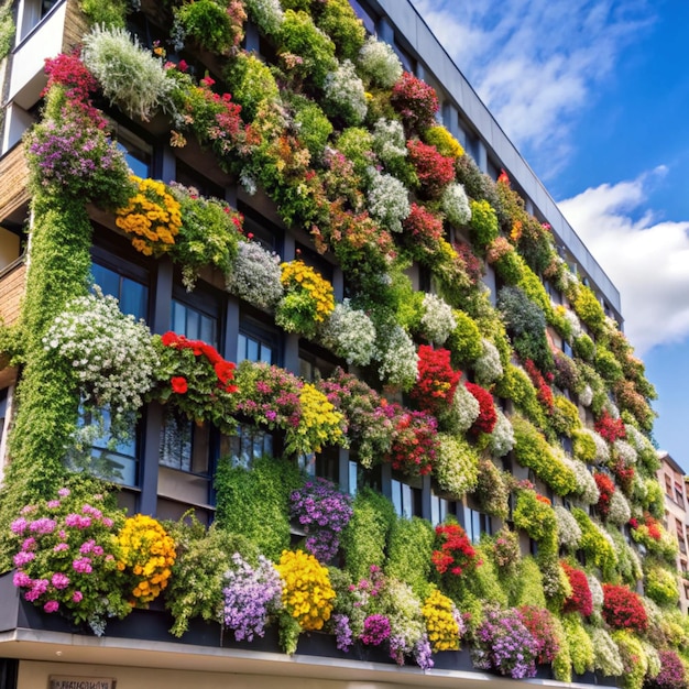 Photo a building with a lot of flowers on it