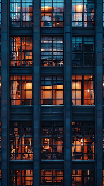 Photo a building with a lot of windows and a light on it