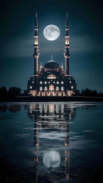 a building with a moon in the background and the moon above it