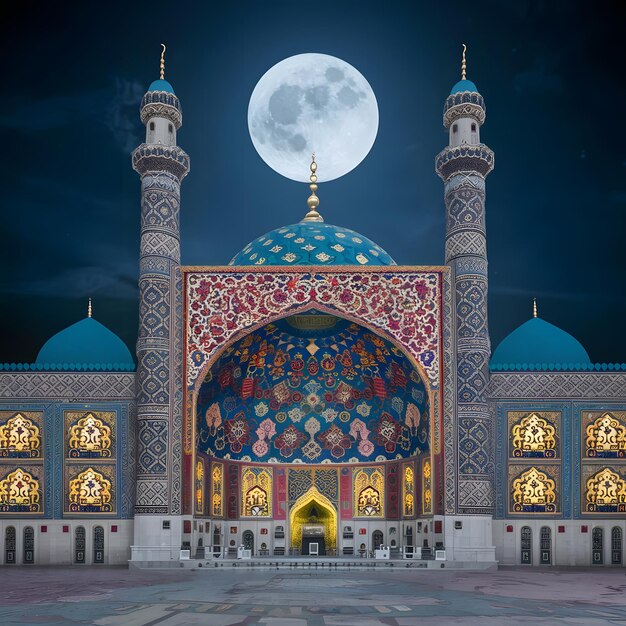 a building with a moon and a blue dome with a blue dome on top