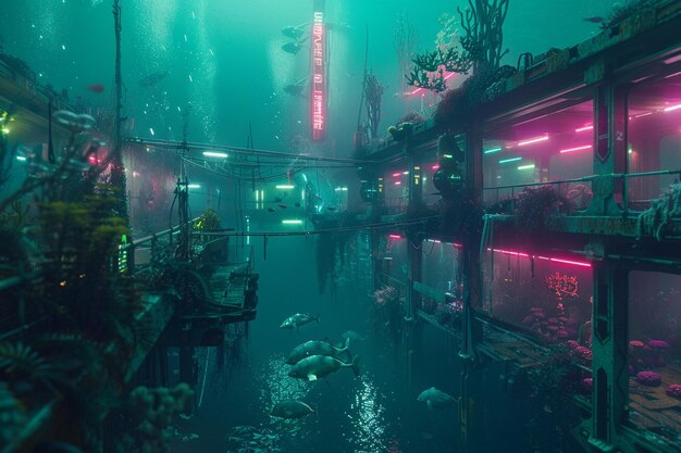 Photo a building with a neon sign that says  underwater