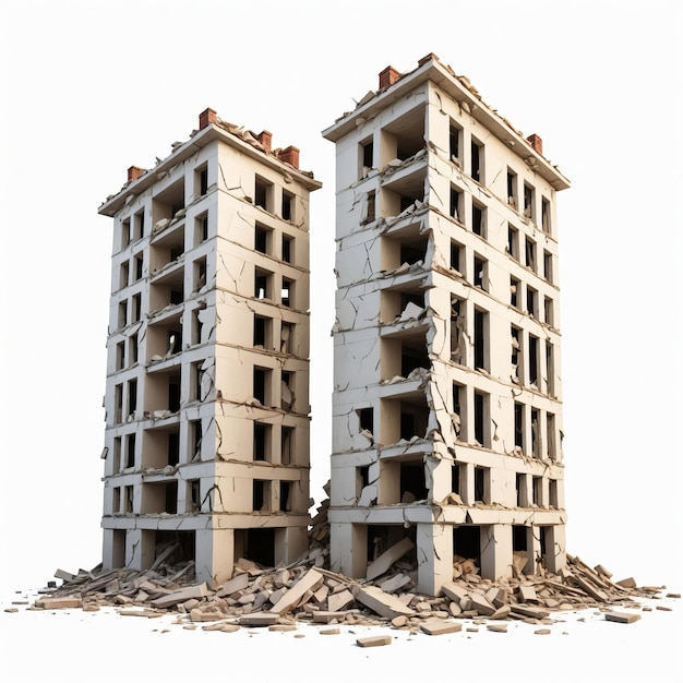 Building with a pile of rubble and a broken one